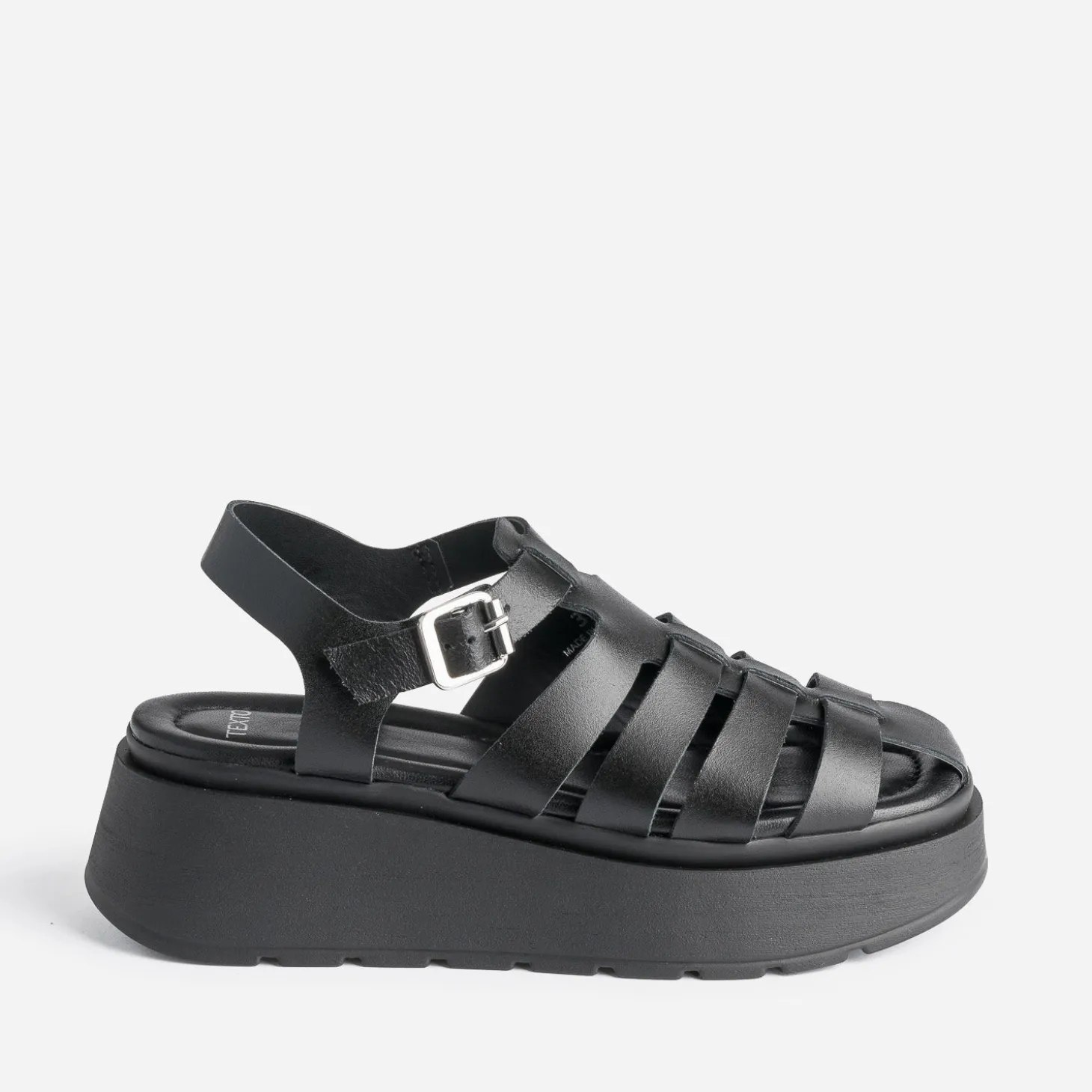 Sandale TEXTO noire en cuir semelle plateforme