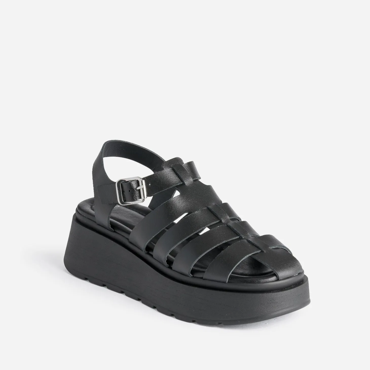 Sandale TEXTO noire en cuir semelle plateforme