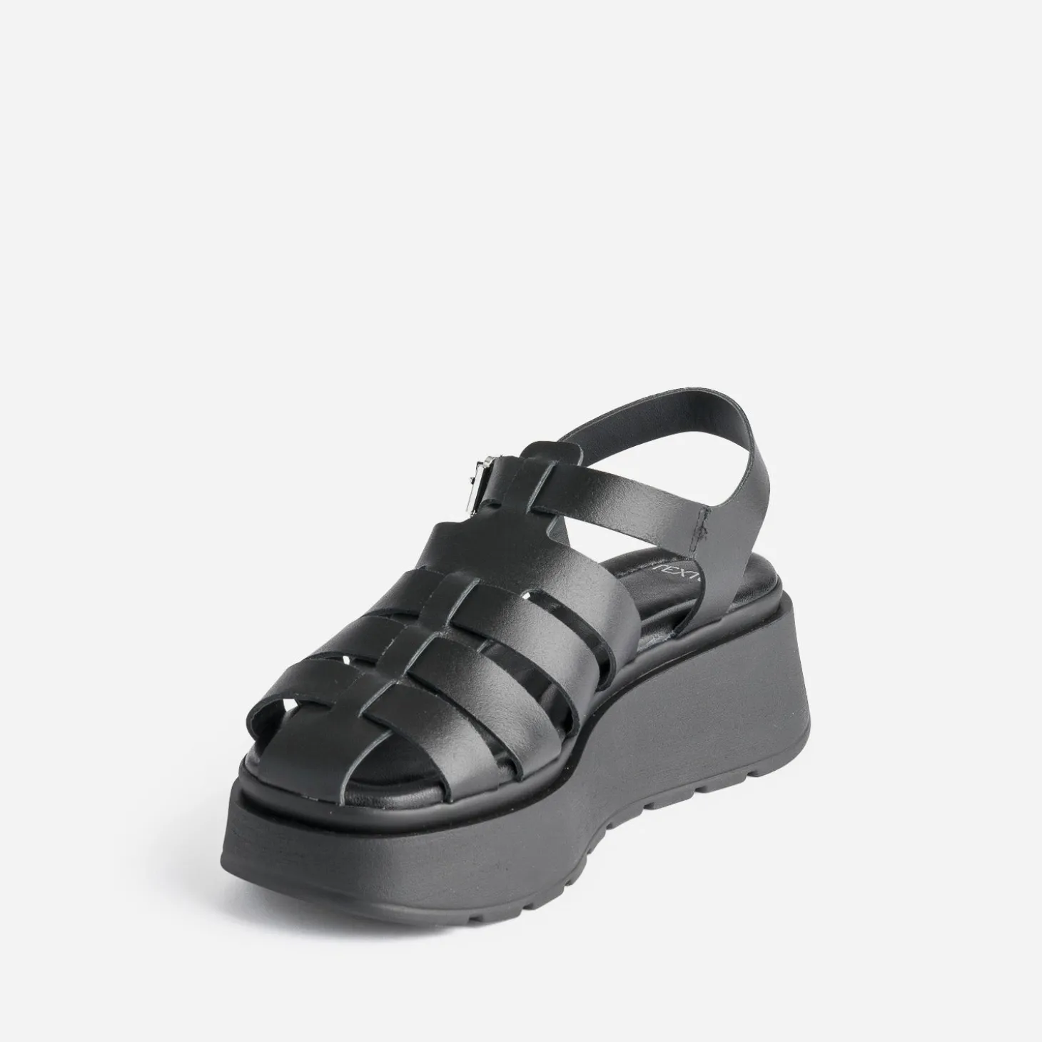 Sandale TEXTO noire en cuir semelle plateforme