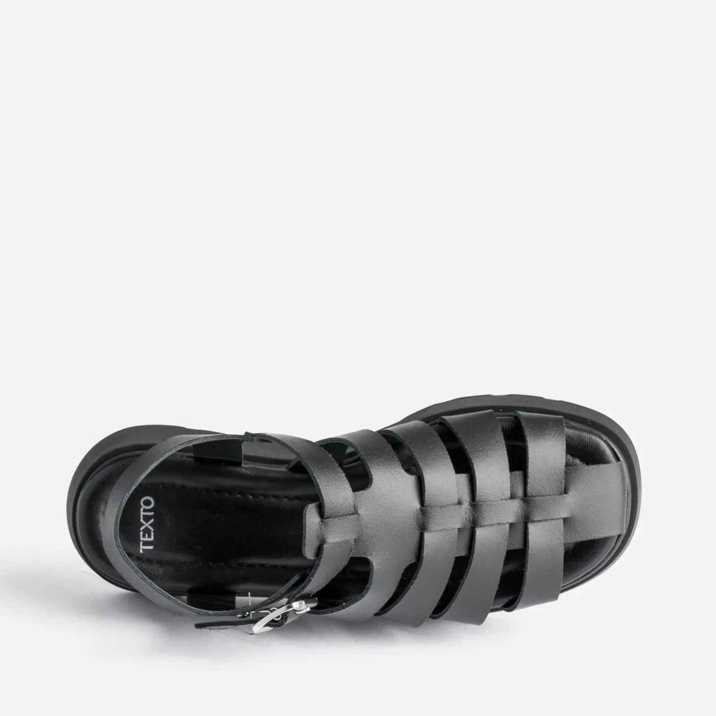 Sandale TEXTO noire en cuir semelle plateforme