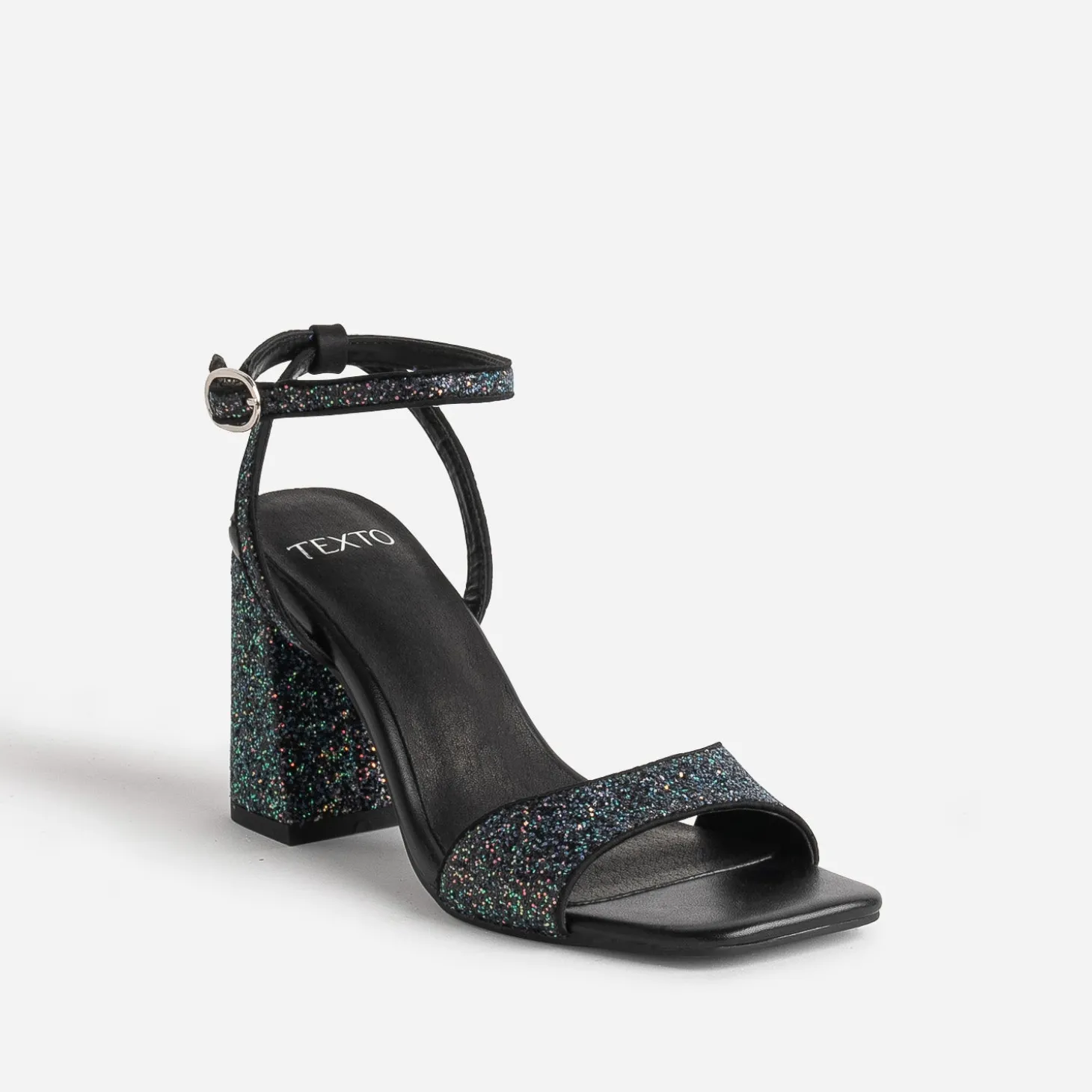 Sandale TEXTO noire paillettes iridescentes