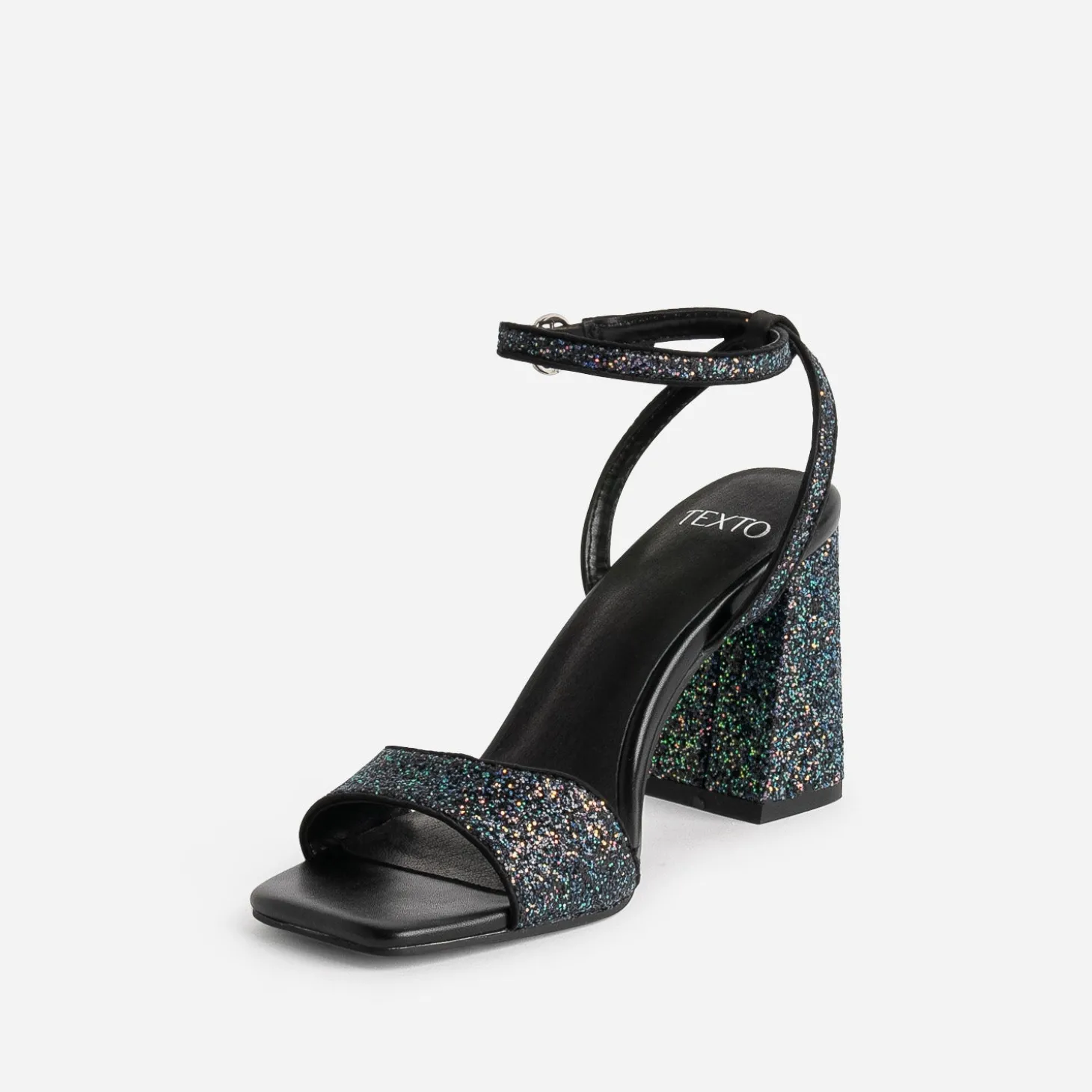 Sandale TEXTO noire paillettes iridescentes