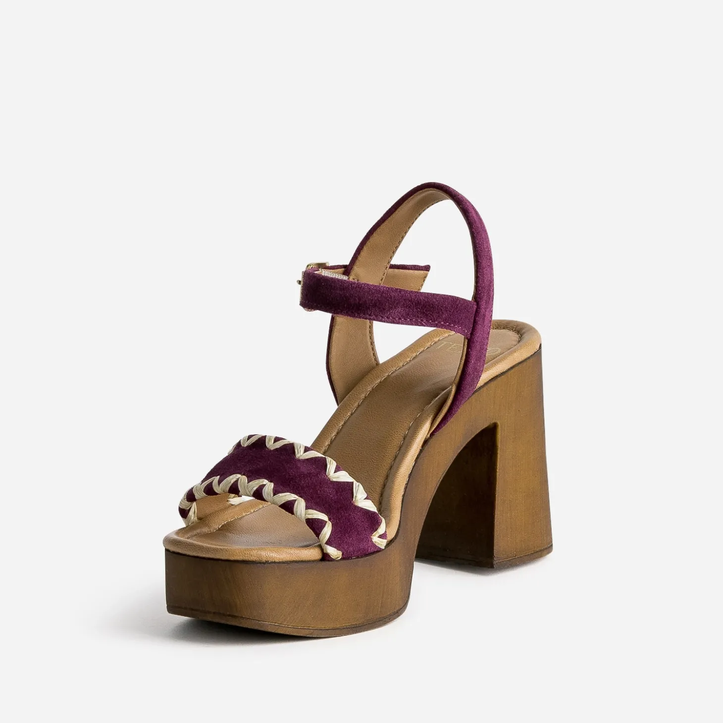 Sandale TEXTO prune en cuir velours brodé