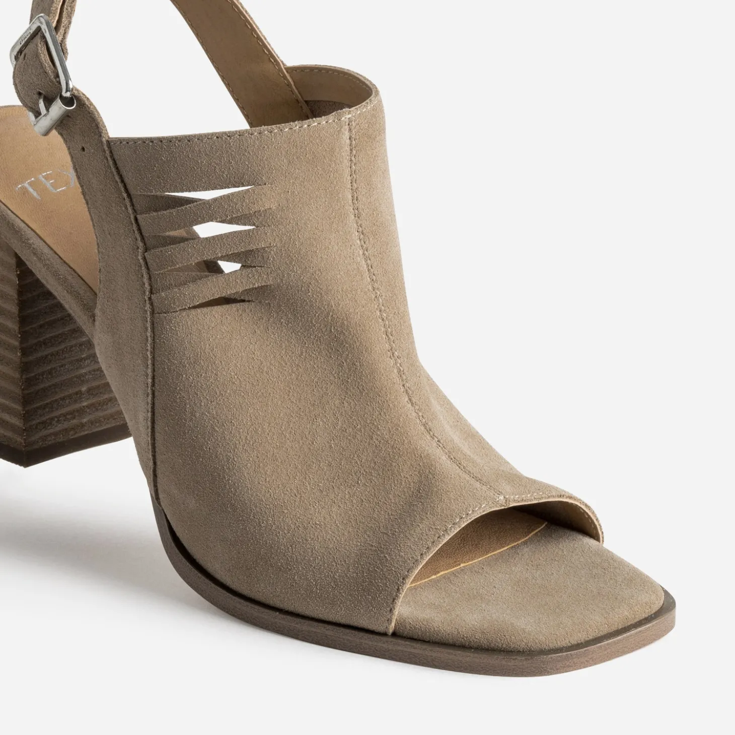 Sandale TEXTO taupe cuir velours open-toe