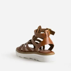 Sandale-spartiate TEXTO cognac en cuir