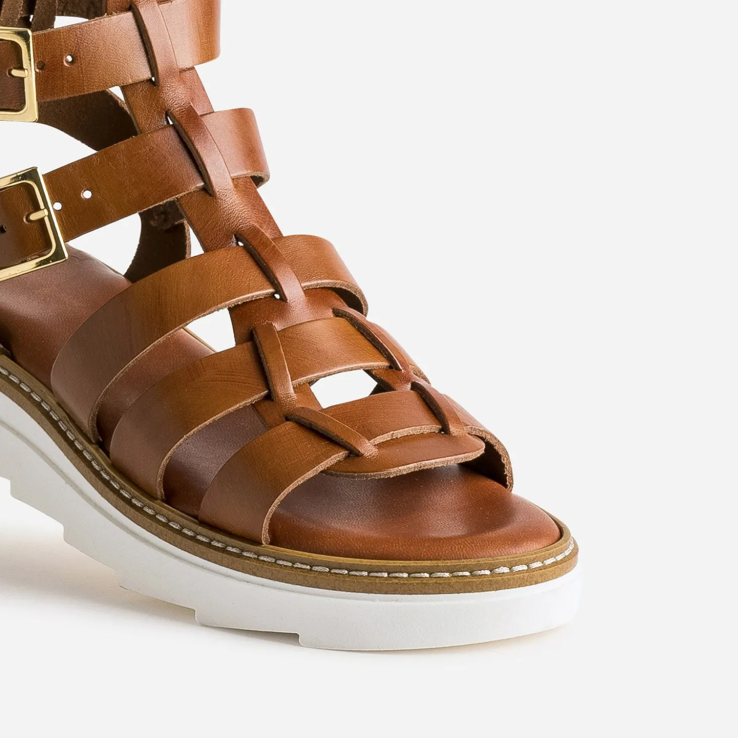 Sandale-spartiate TEXTO cognac en cuir
