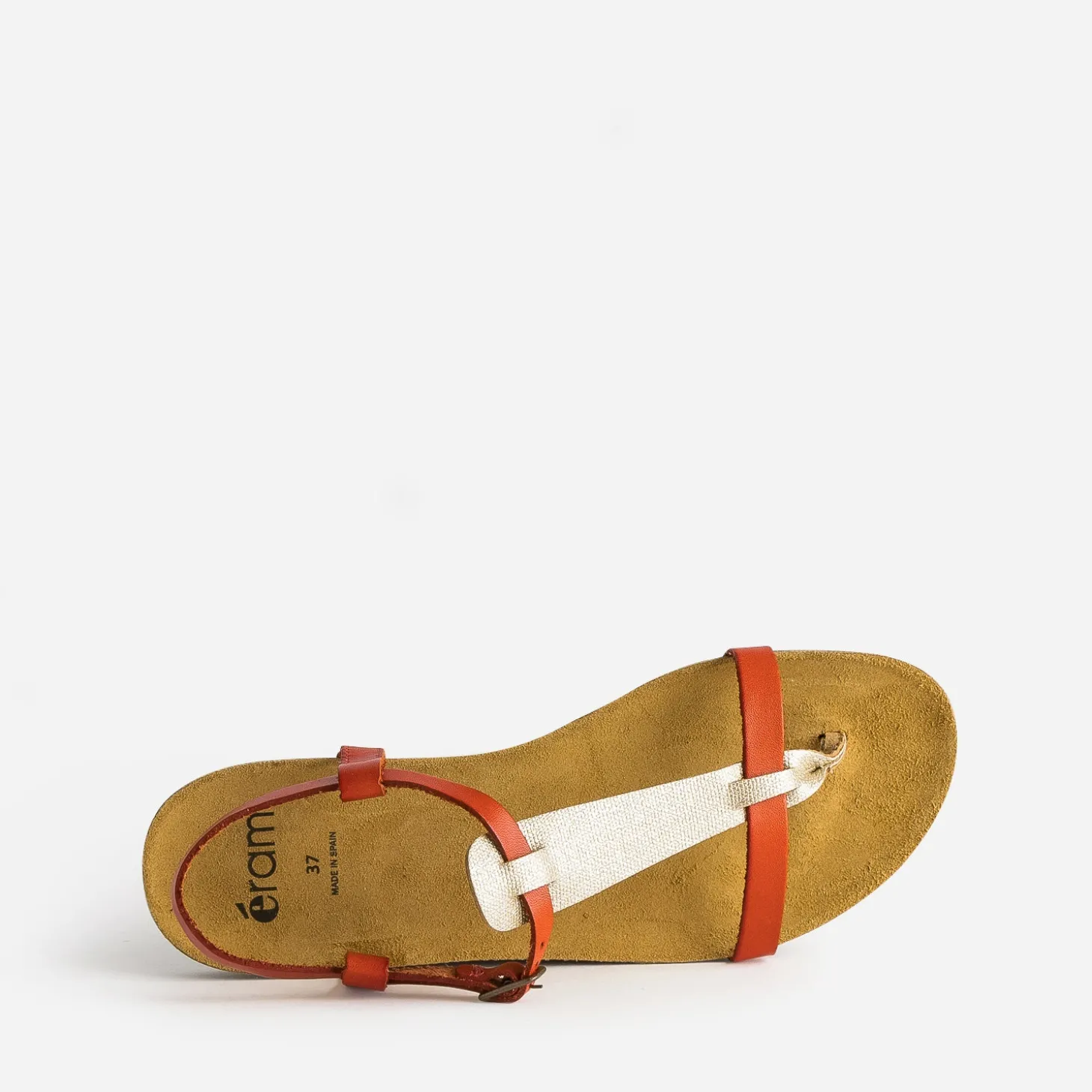 Sandale-tong anatomique rouge et doré en cuir