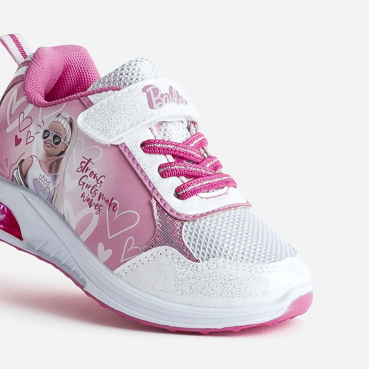 Tennis BARBIE rose et blanc pailleté semelle lumineuse