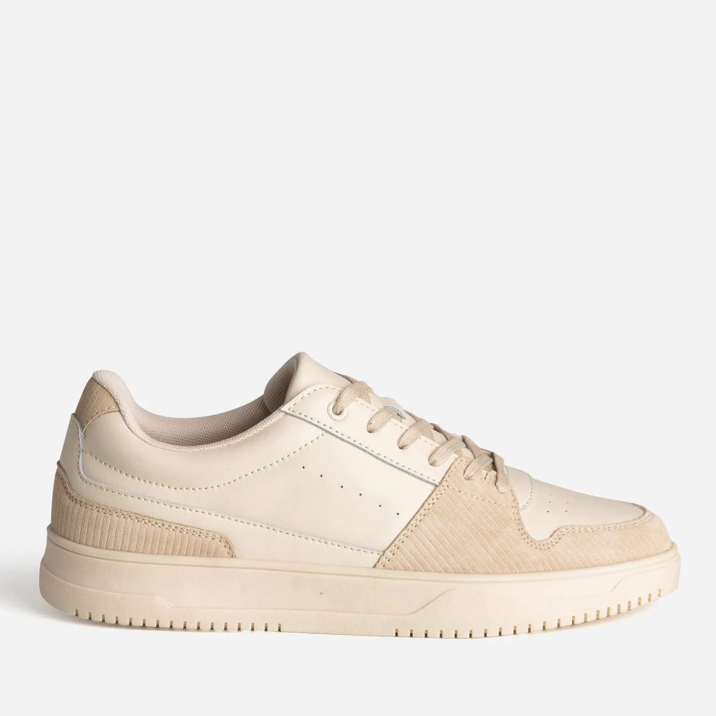 Tennis beige cuir et velours côtelé
