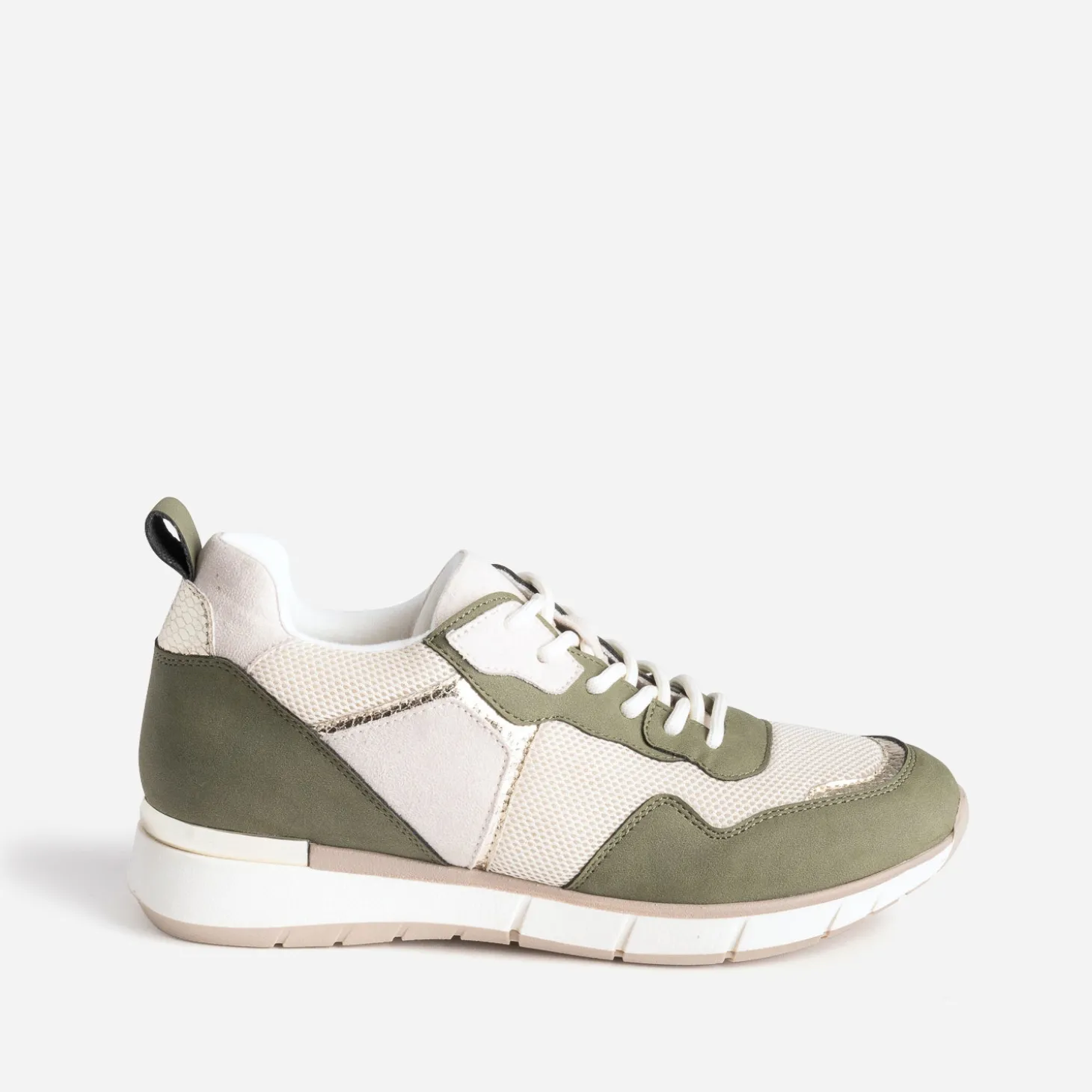 Tennis beige et kaki détails dorés semelle amovible