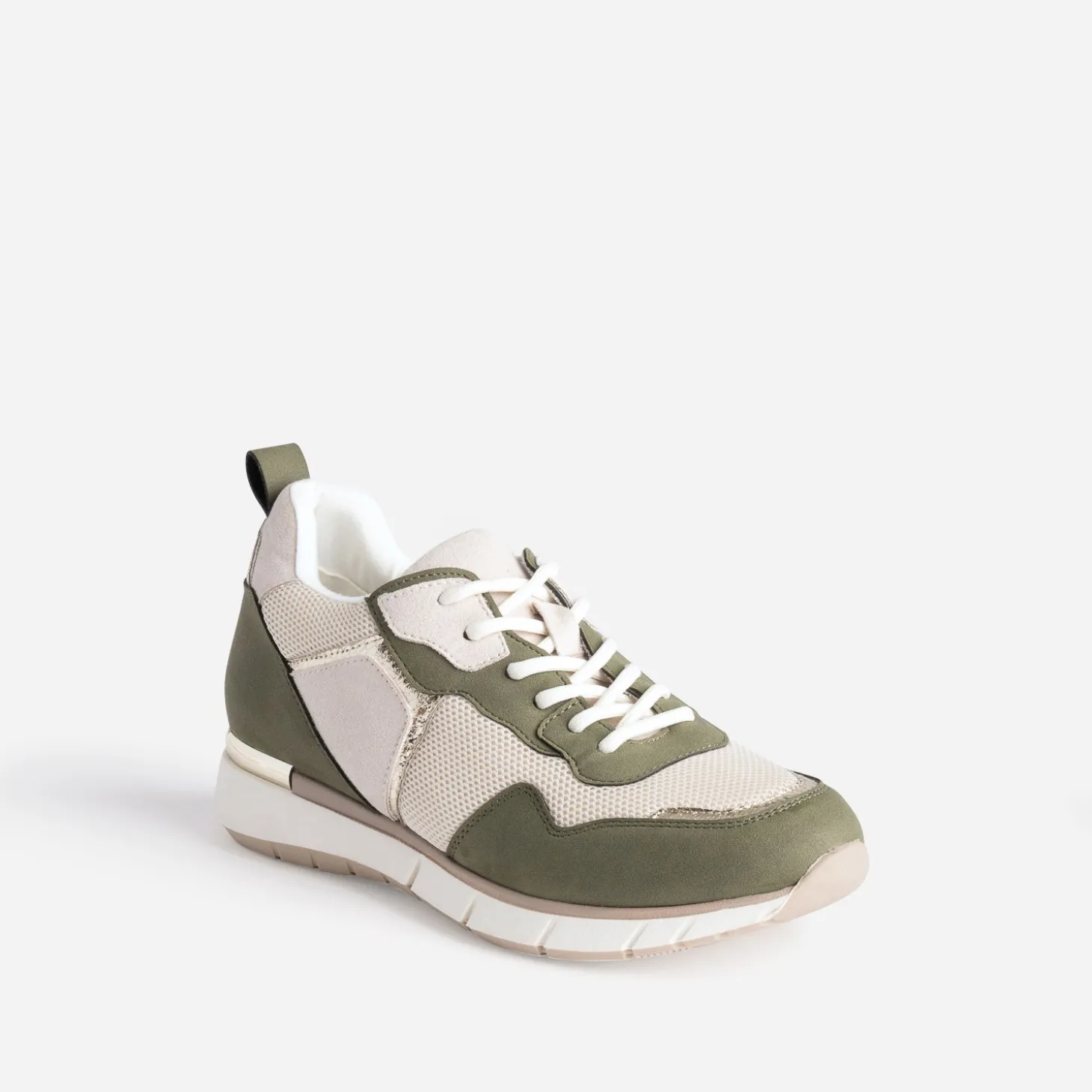 Tennis beige et kaki détails dorés semelle amovible