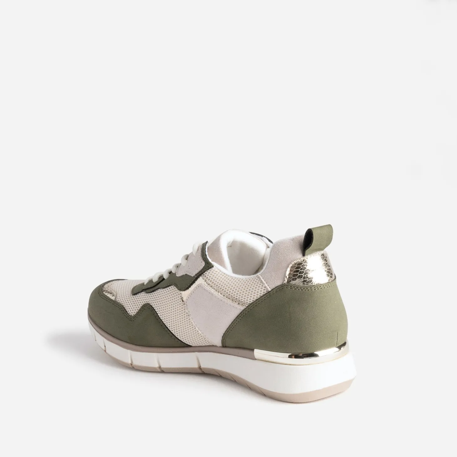 Tennis beige et kaki détails dorés semelle amovible