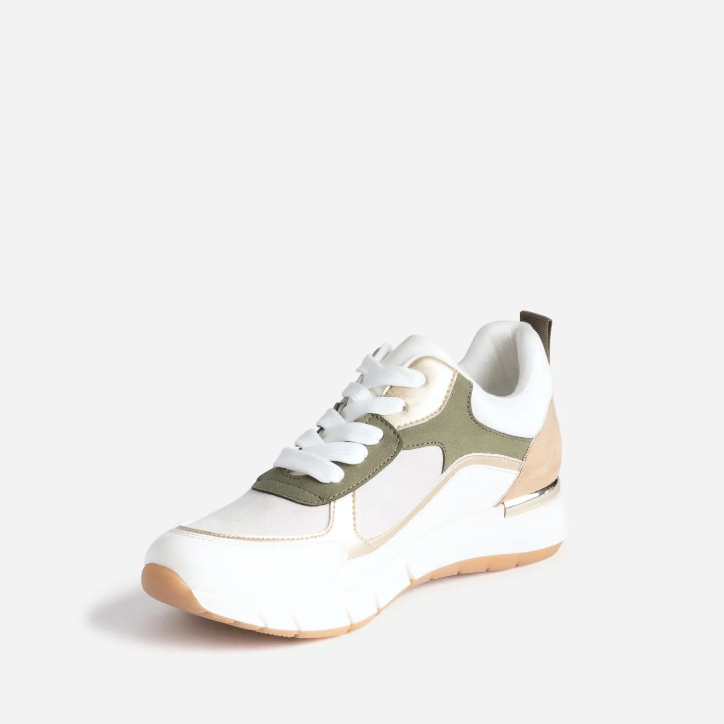Tennis blanche, kaki, beige et or semelle amovible