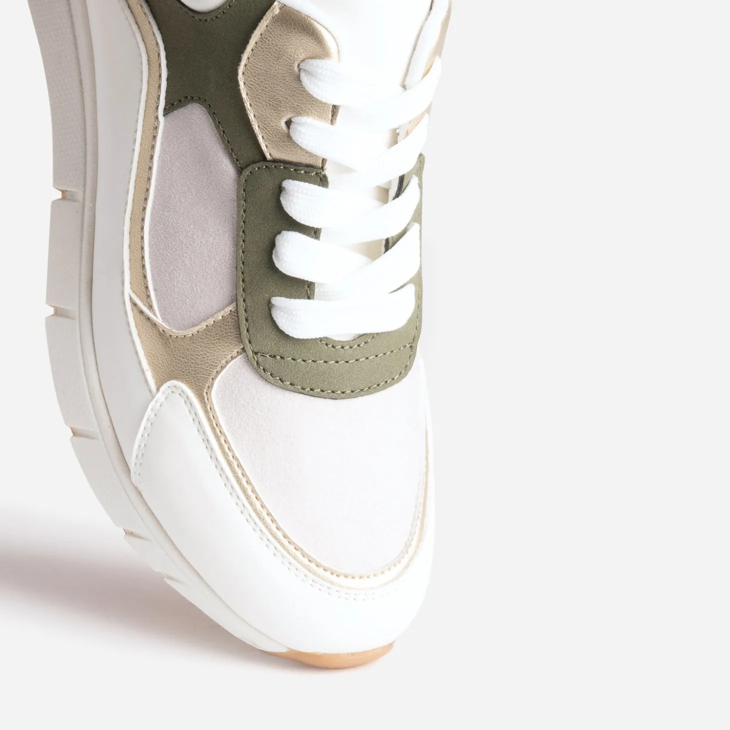 Tennis blanche, kaki, beige et or semelle amovible