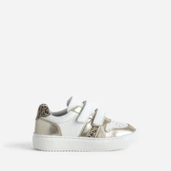 Tennis BUGGY blanche, dorée, motif léopard