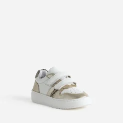 Tennis BUGGY blanche, dorée, motif léopard