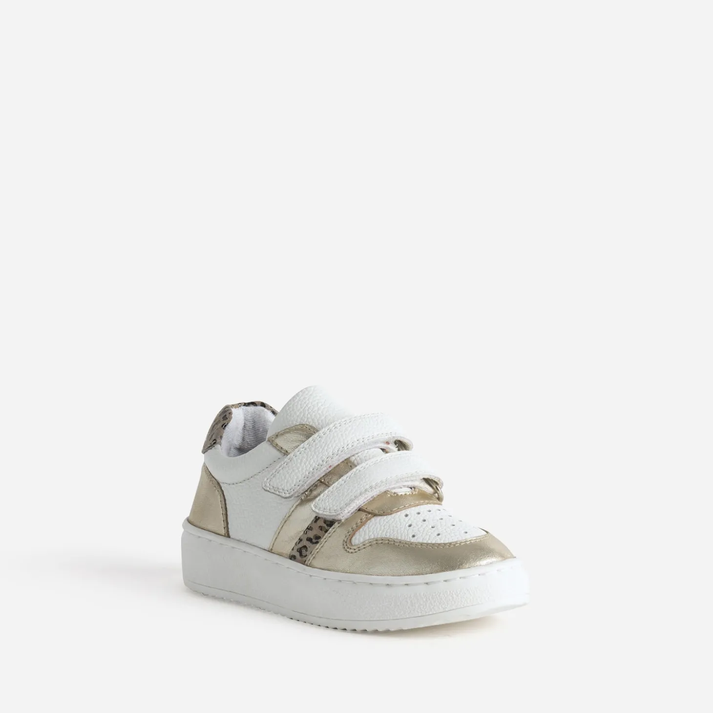 Tennis BUGGY blanche, dorée, motif léopard