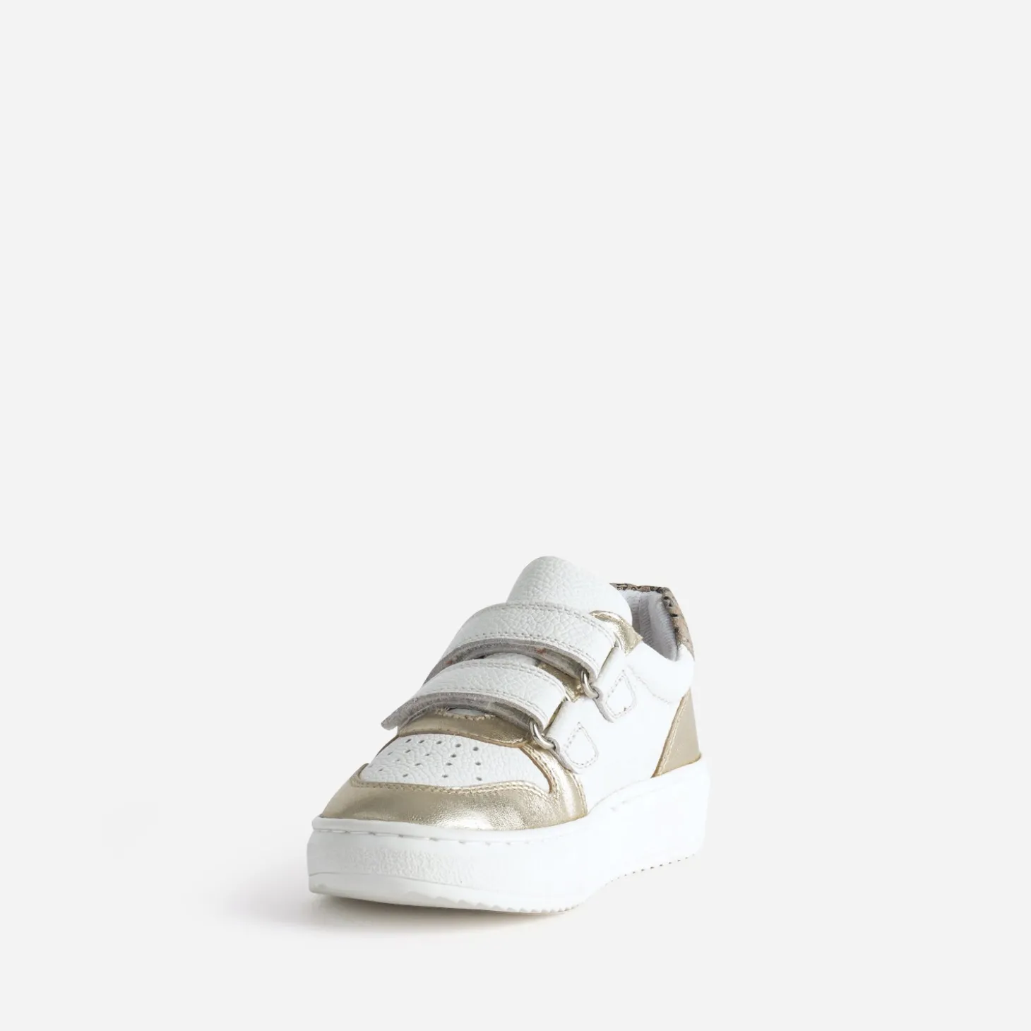 Tennis BUGGY blanche, dorée, motif léopard