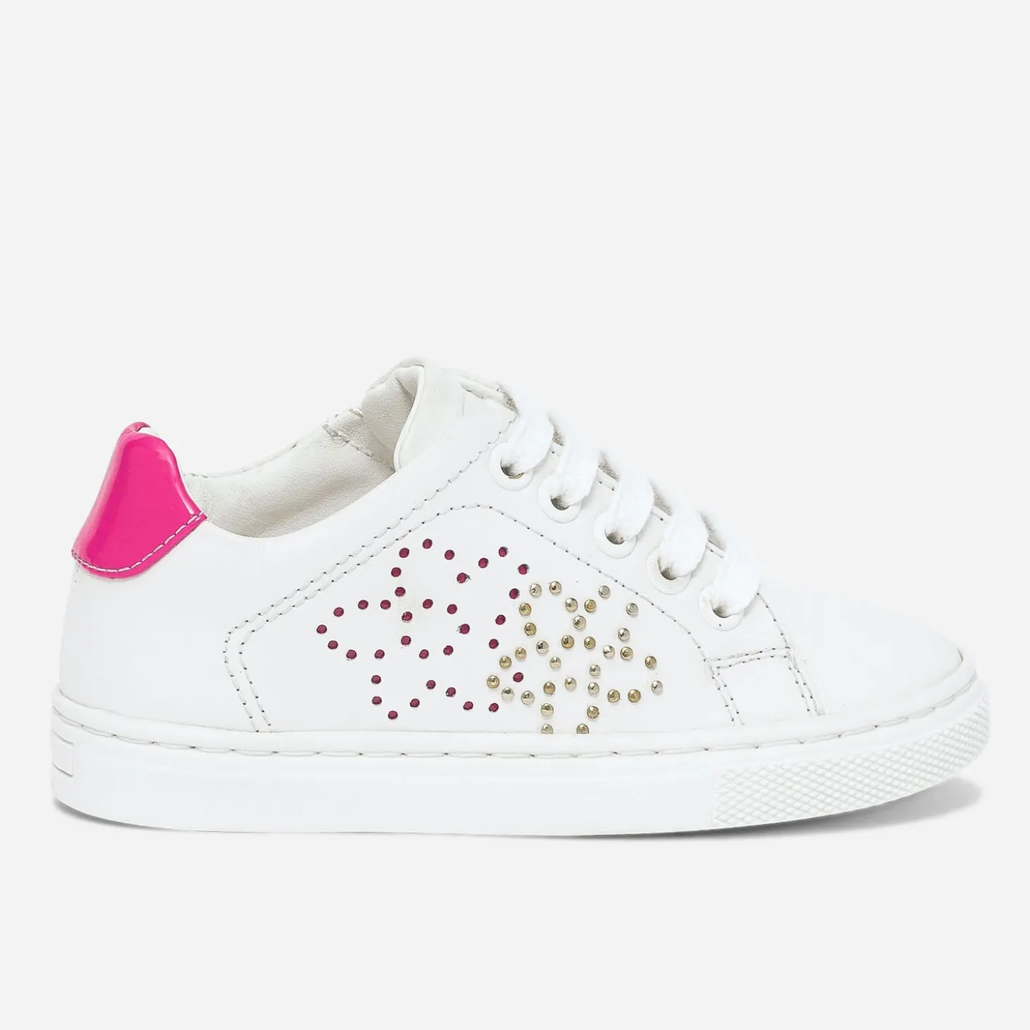 Tennis BUGGY blanche en cuir à contrefort rose fluo verni