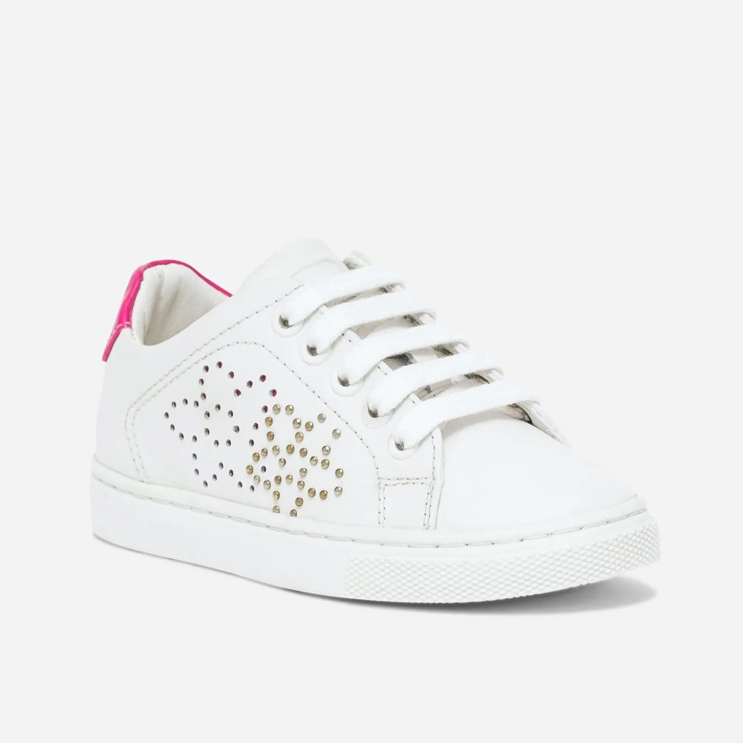 Tennis BUGGY blanche en cuir à contrefort rose fluo verni