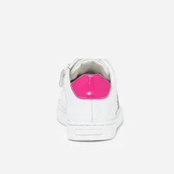 Tennis BUGGY blanche en cuir à contrefort rose fluo verni