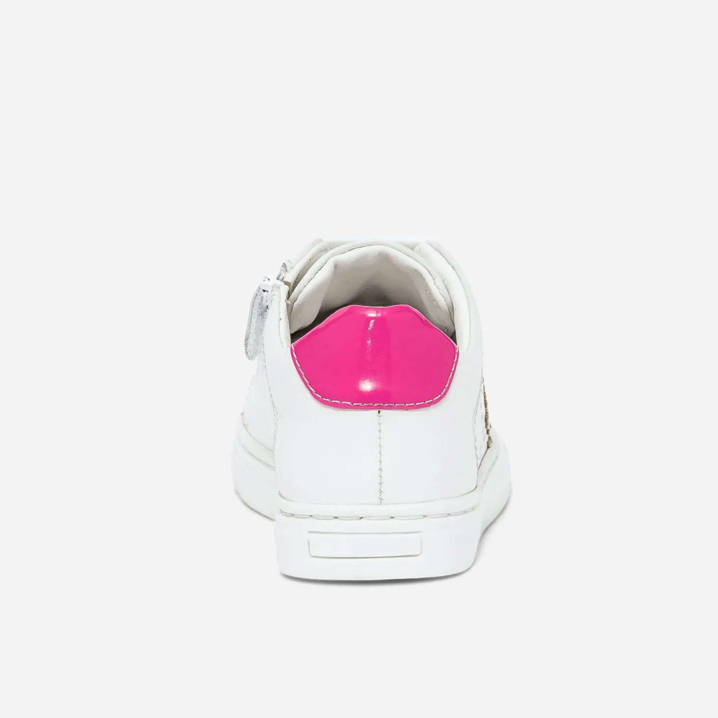 Tennis BUGGY blanche en cuir à contrefort rose fluo verni
