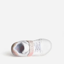 Tennis BUGGY blanche paillettes et broderie roses