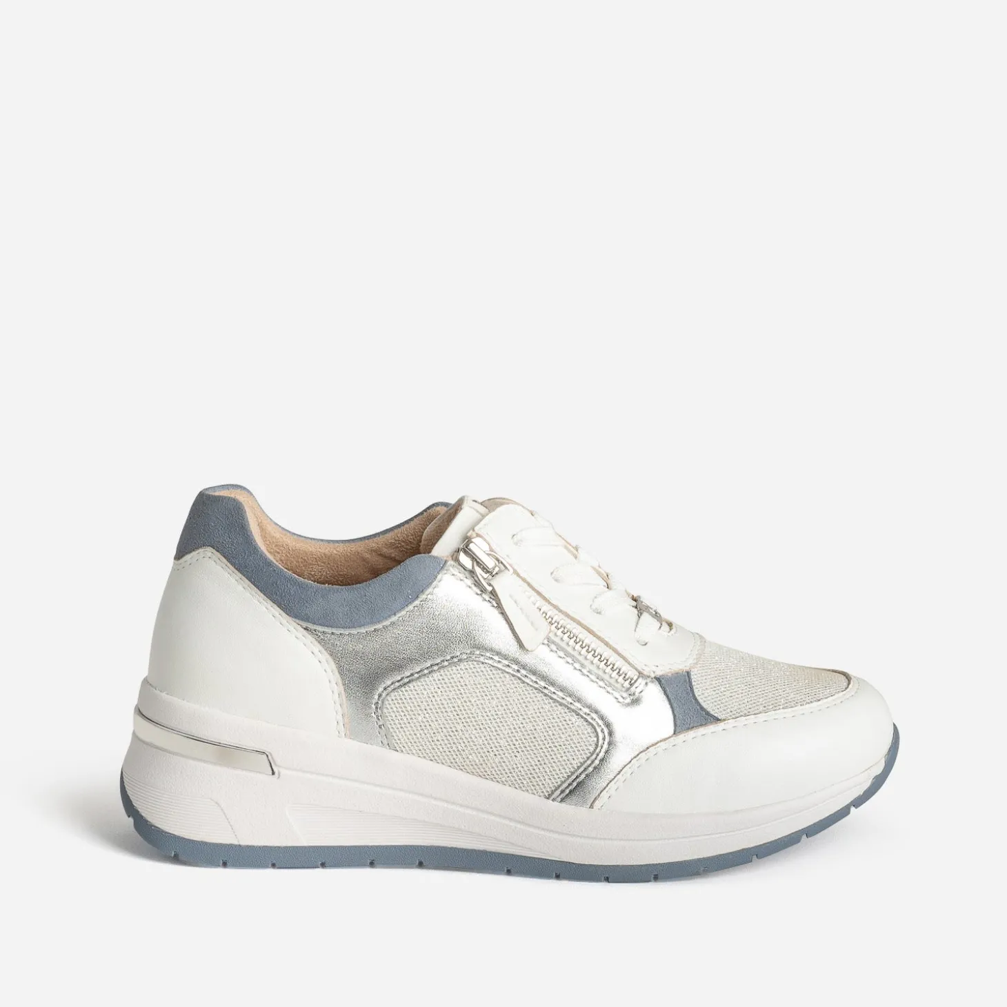 Tennis CAPRICE blanche, blanc argenté bi-matière