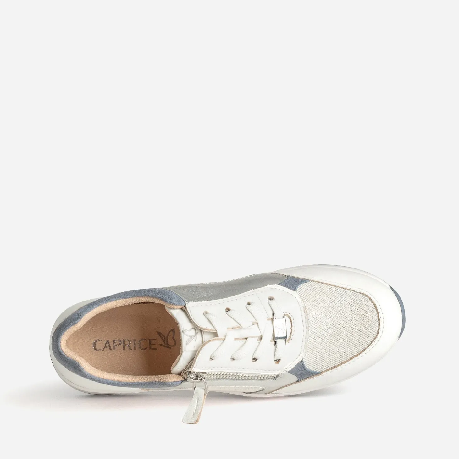 Tennis CAPRICE blanche, blanc argenté bi-matière