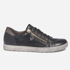 Tennis CAPRICE noire en cuir avec effet python