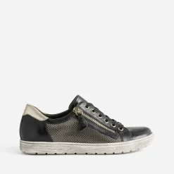 Tennis CAPRICE noire en cuir détails dorés