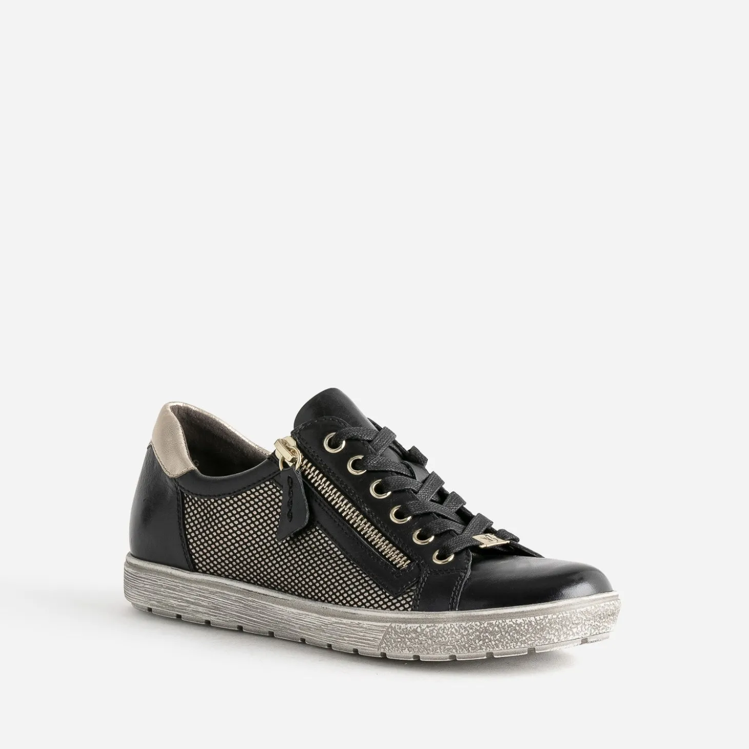 Tennis CAPRICE noire en cuir détails dorés