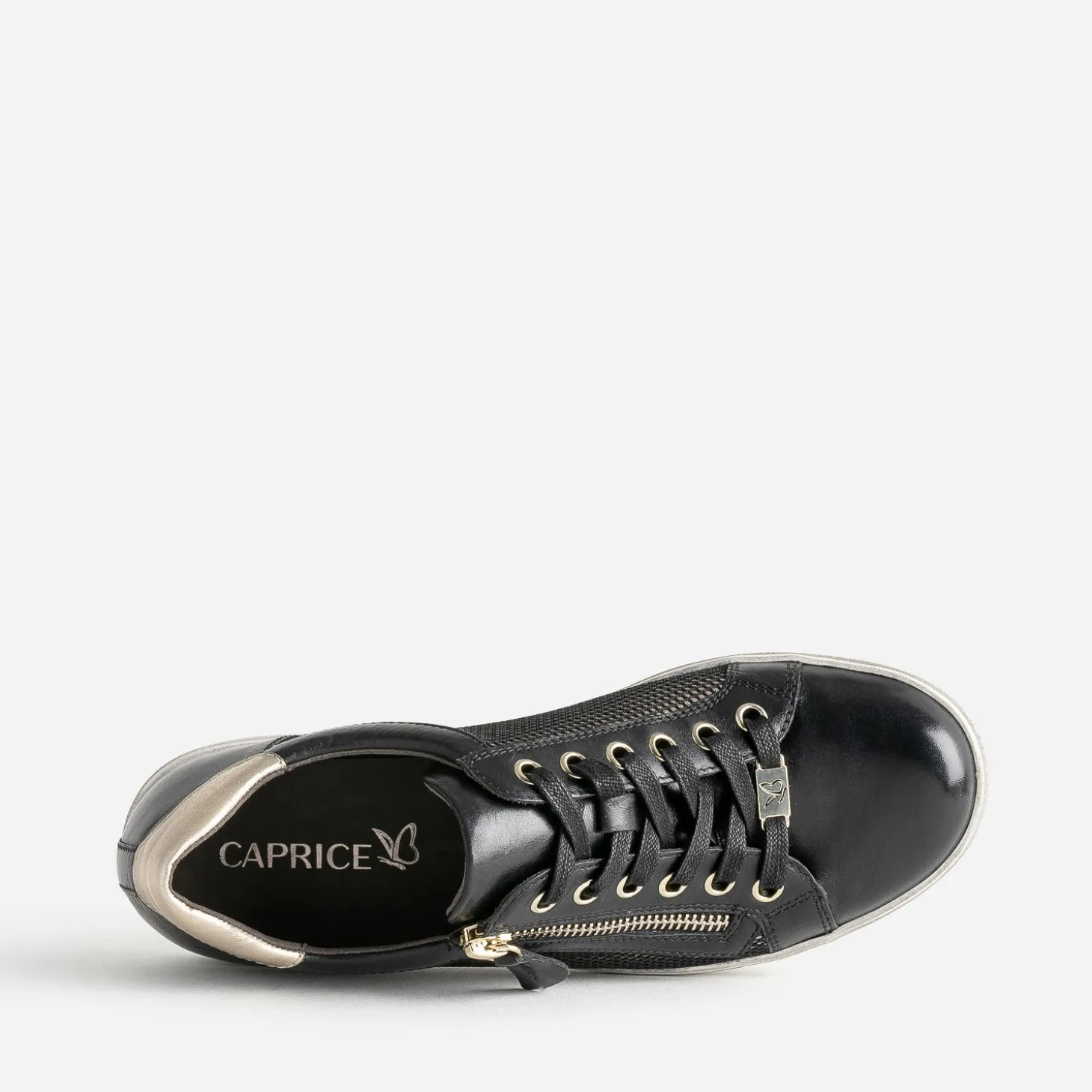 Tennis CAPRICE noire en cuir détails dorés