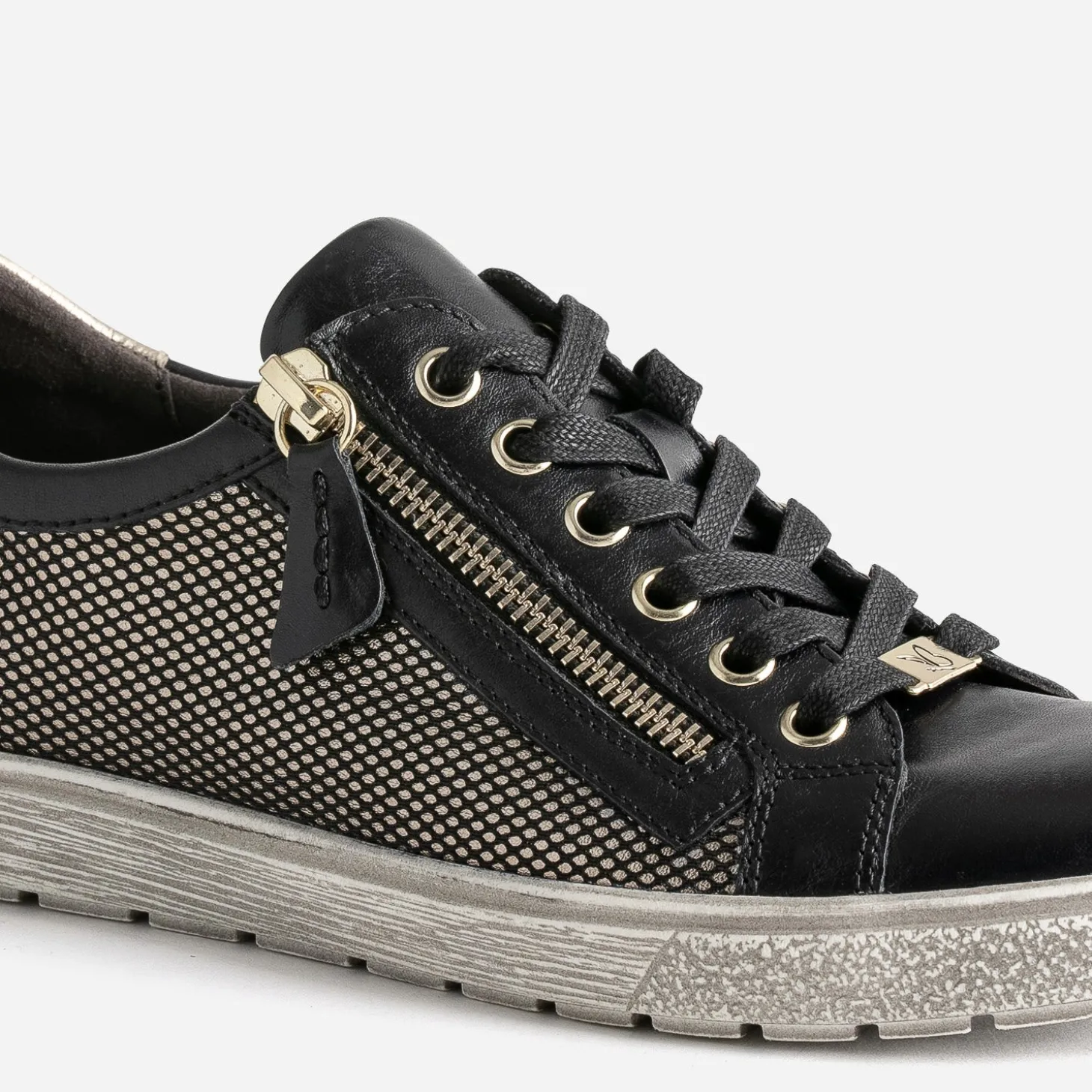 Tennis CAPRICE noire en cuir détails dorés