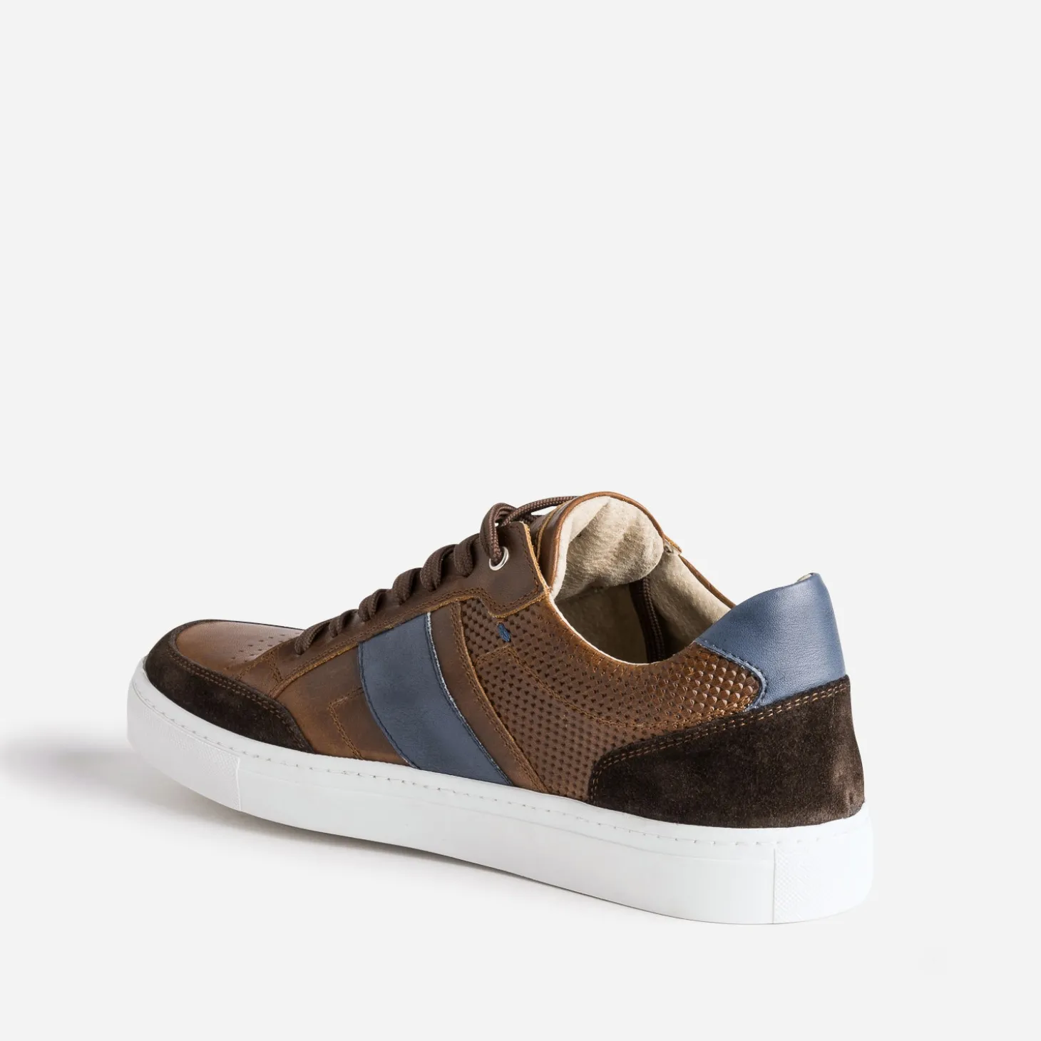 Tennis cognac en cuir détails couleurs