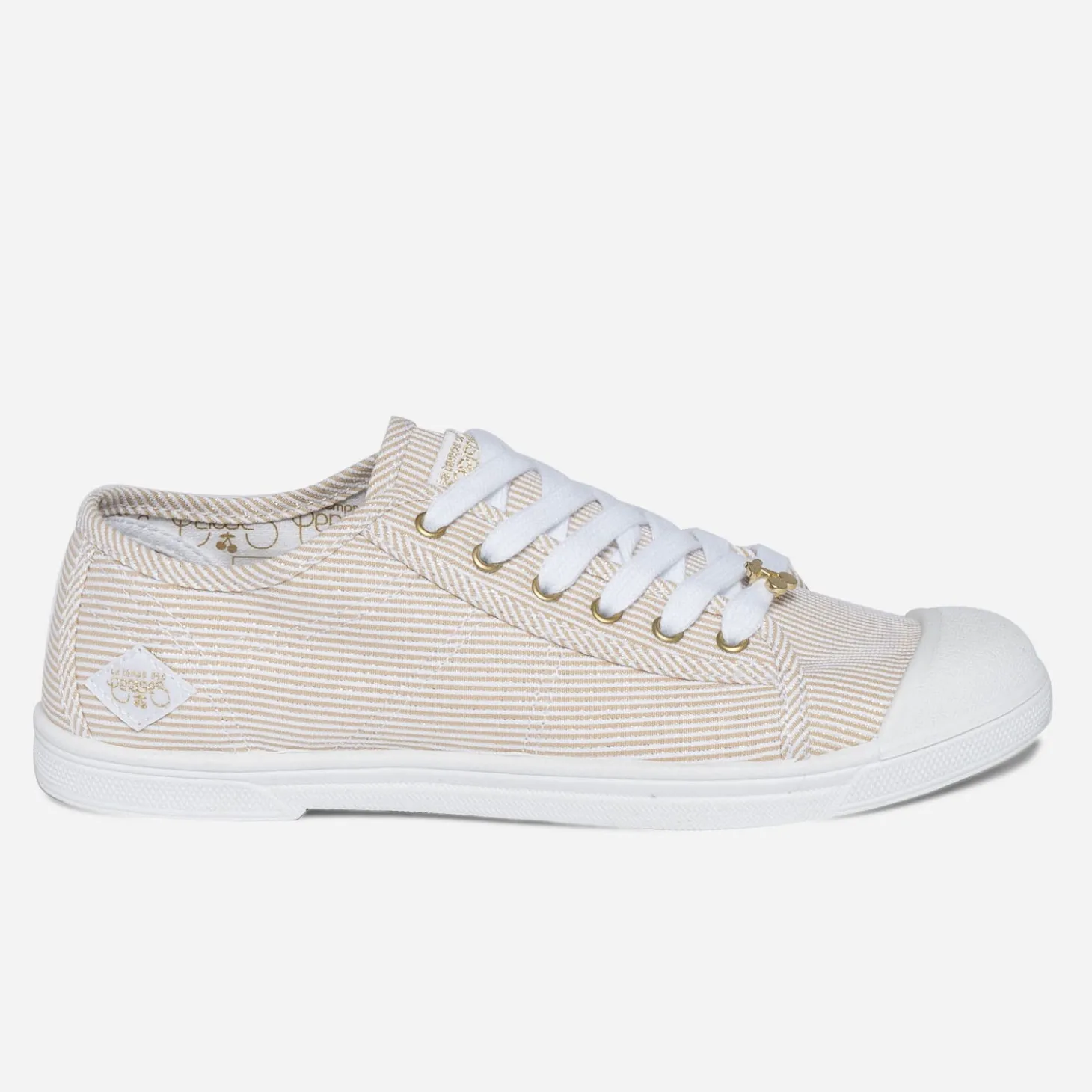 Tennis LE TEMPS DES CERISES beige rayée blanc et argent