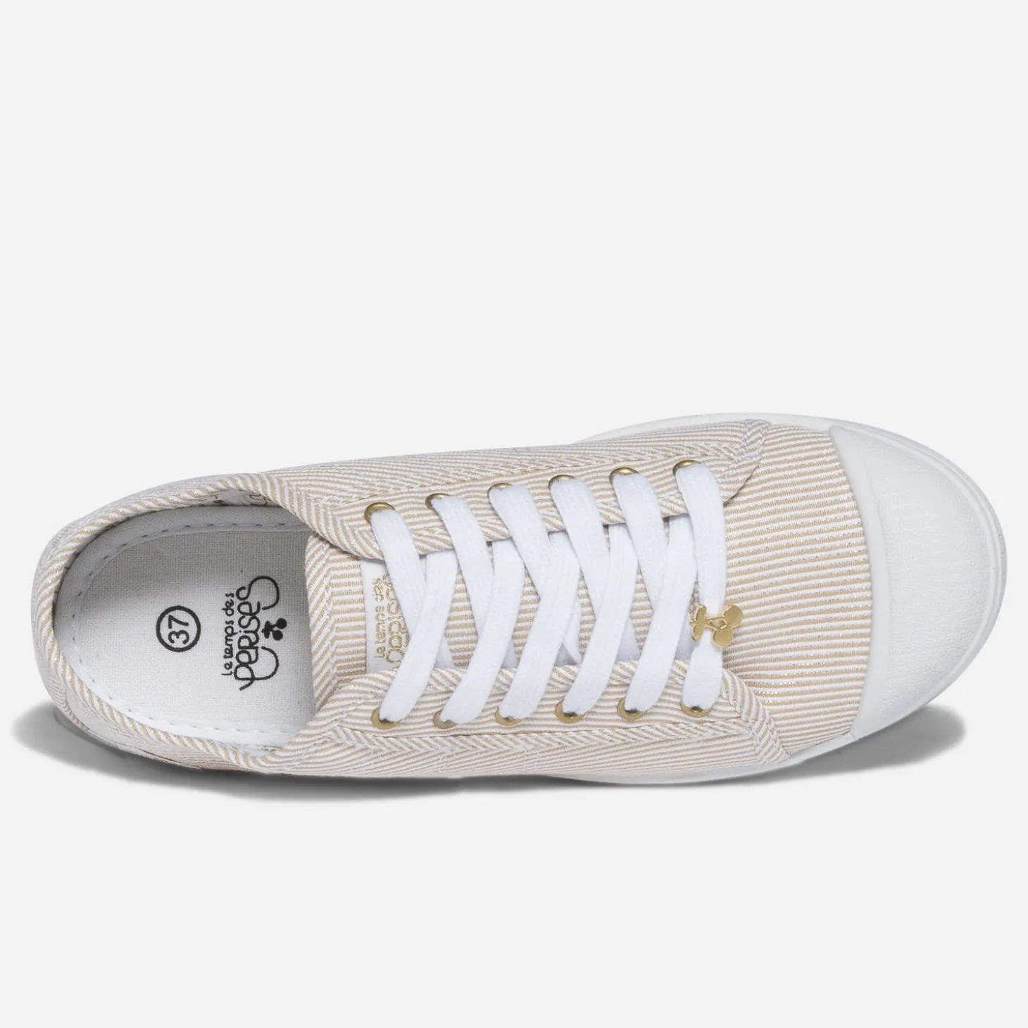 Tennis LE TEMPS DES CERISES beige rayée blanc et argent