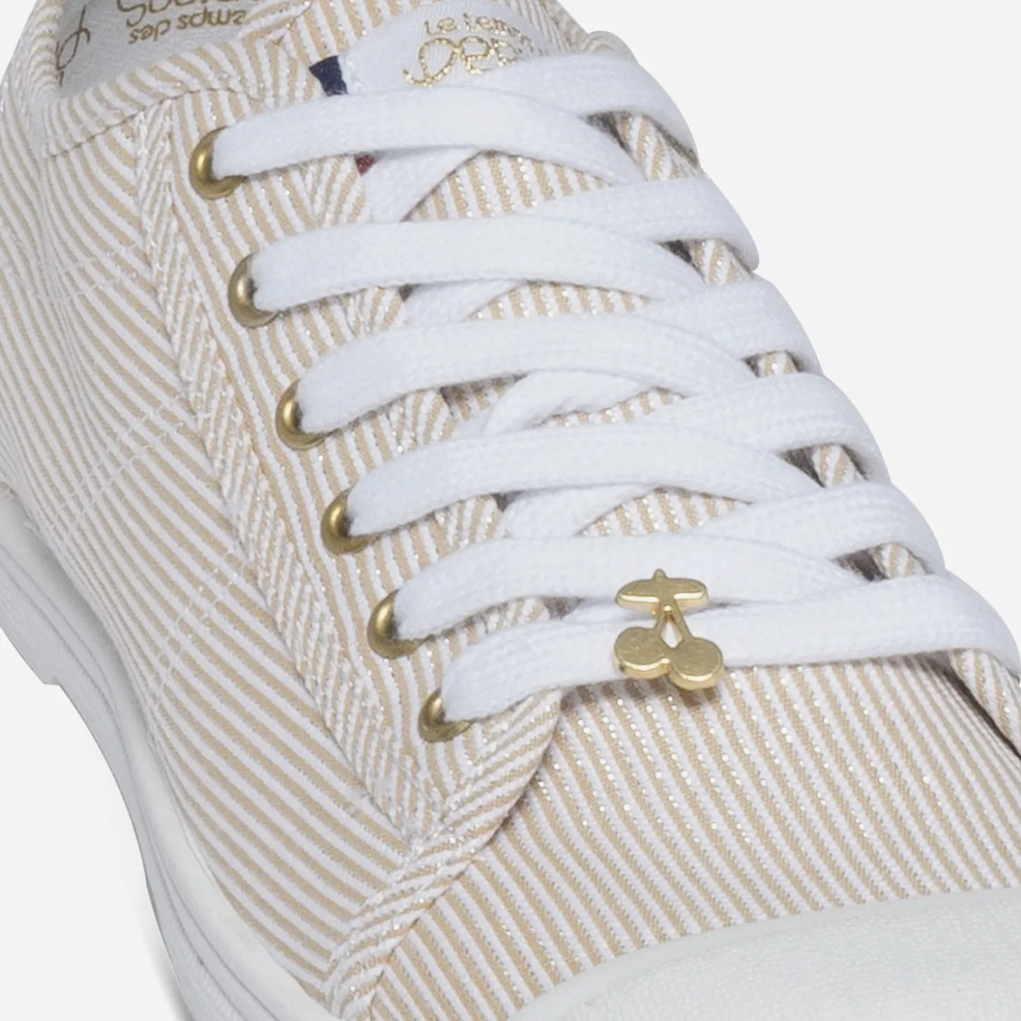 Tennis LE TEMPS DES CERISES beige rayée blanc et argent