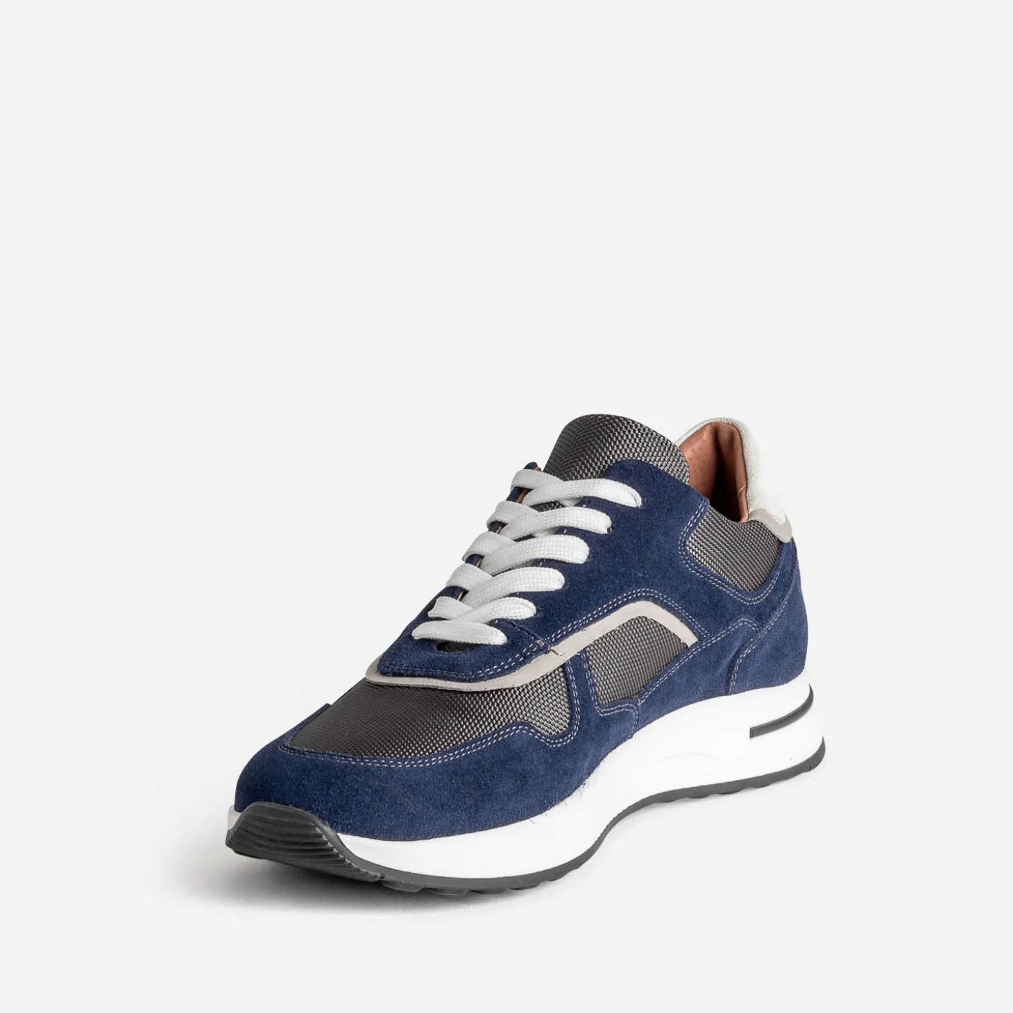 Tennis marine cuir bi-matière