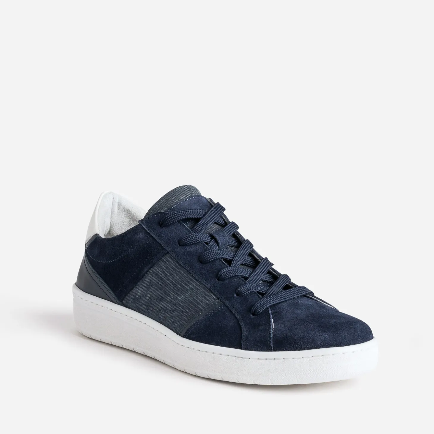 Tennis marine cuir velours et textile