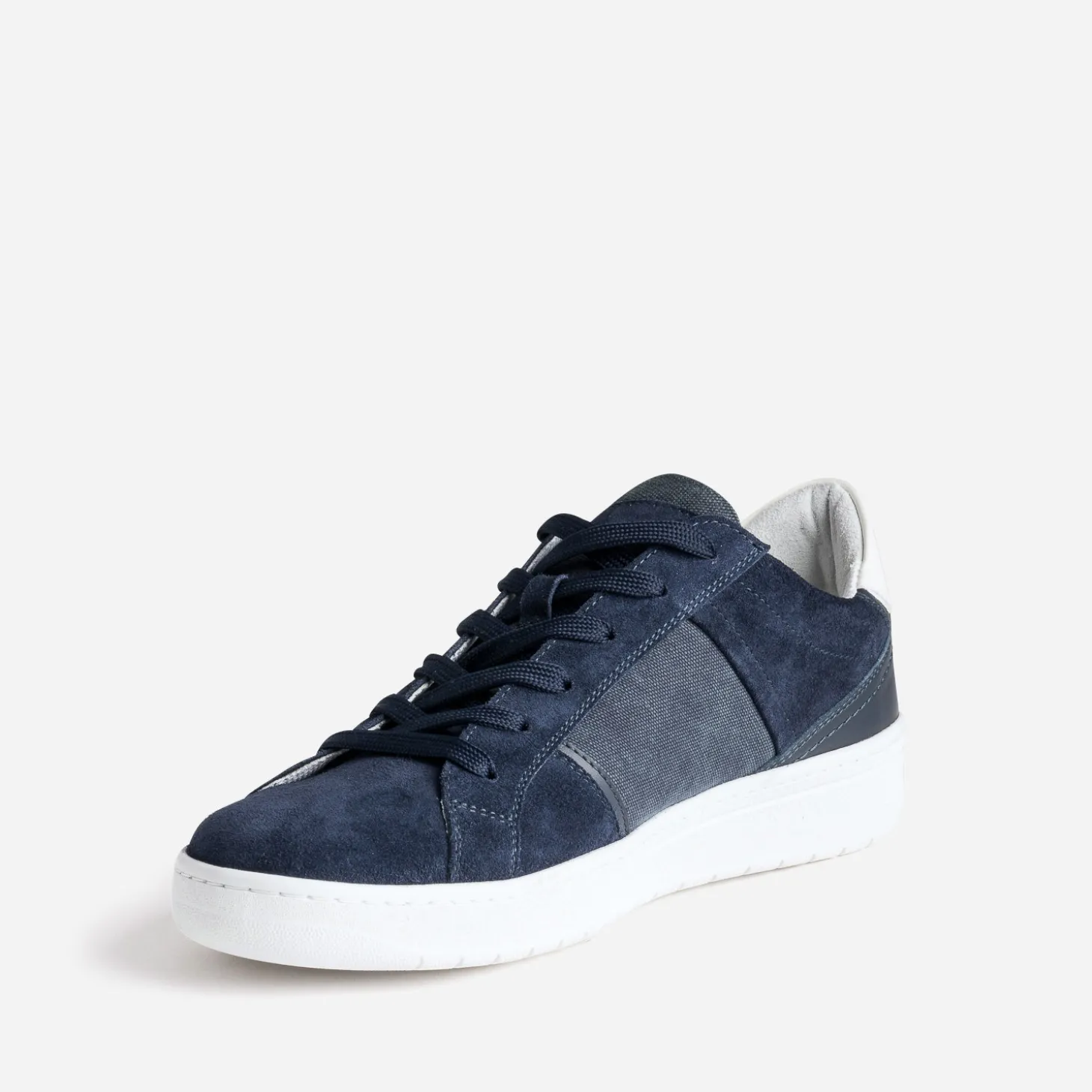 Tennis marine cuir velours et textile