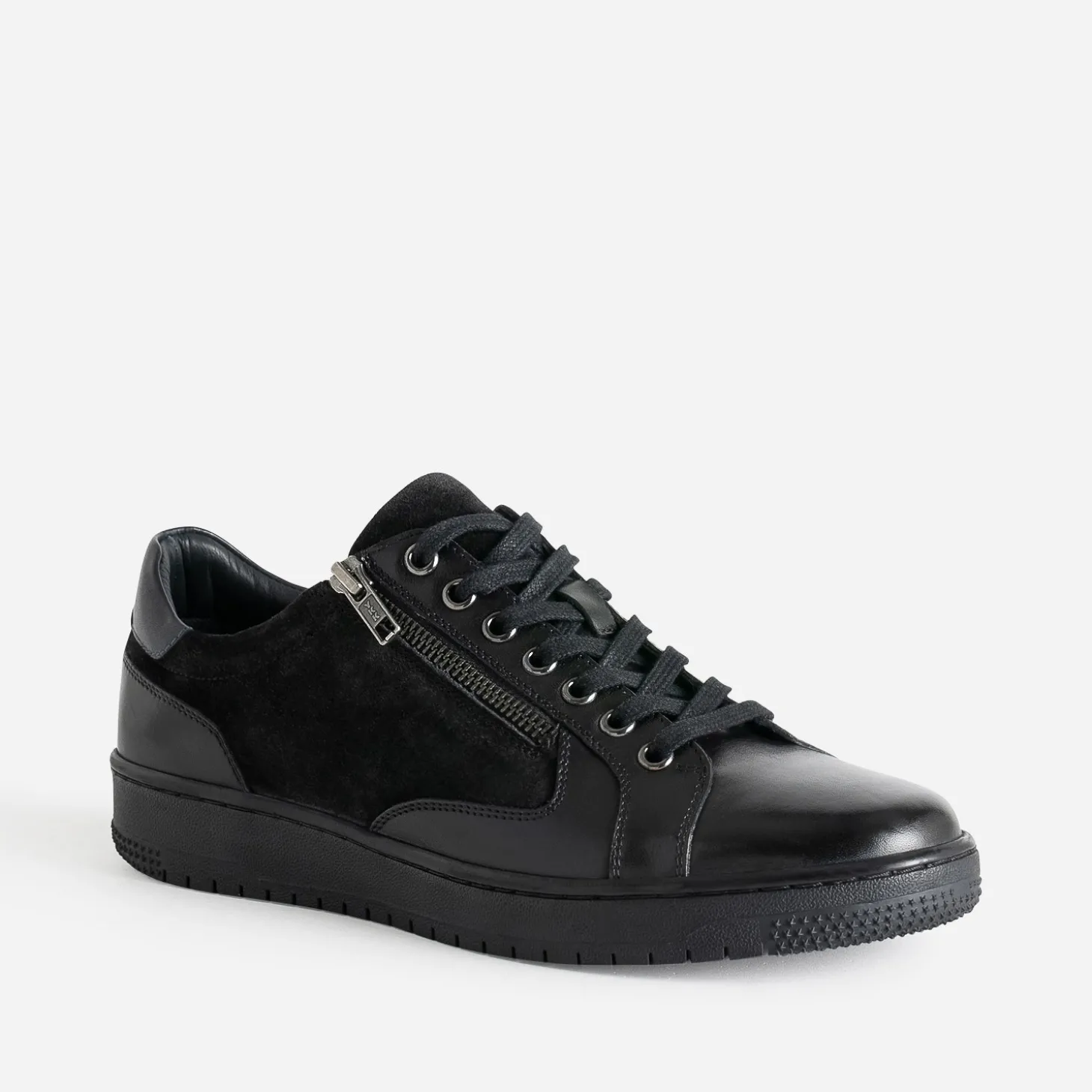 Tennis noir en cuir bi-matière