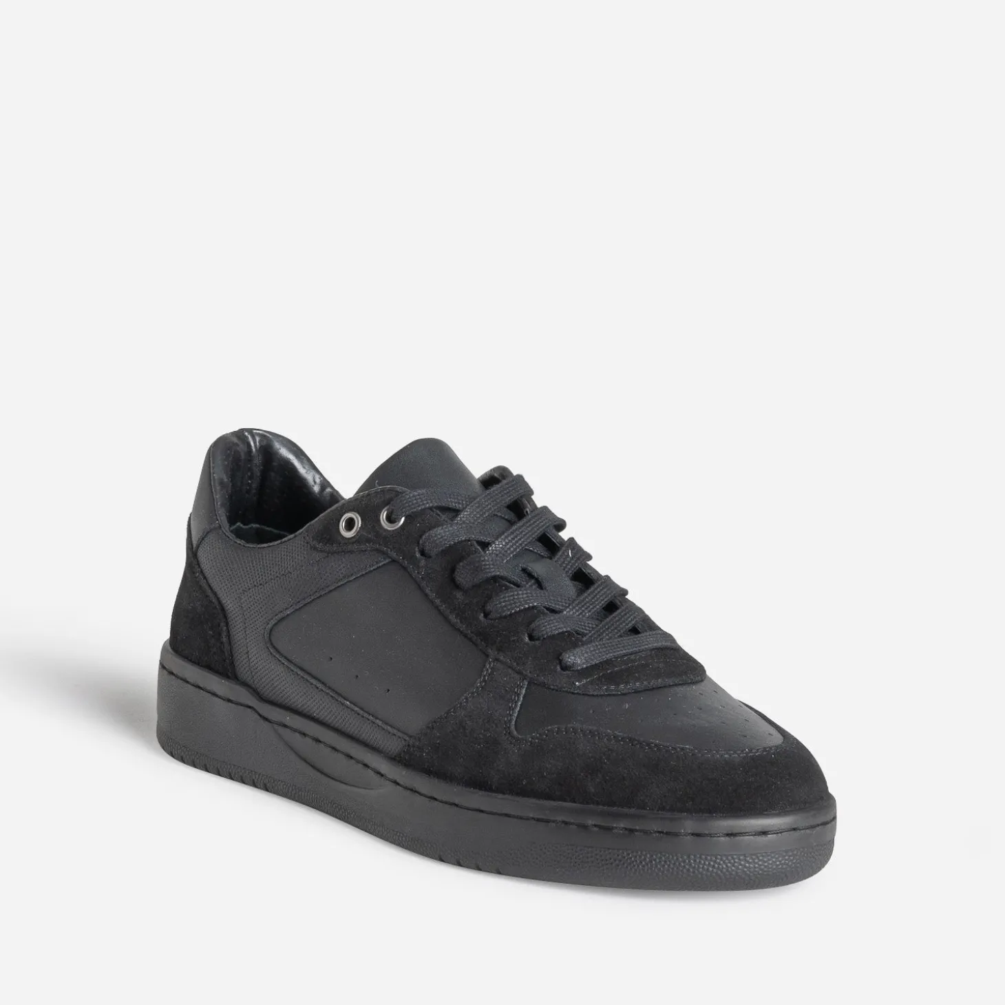Tennis noire cuir bi-matière