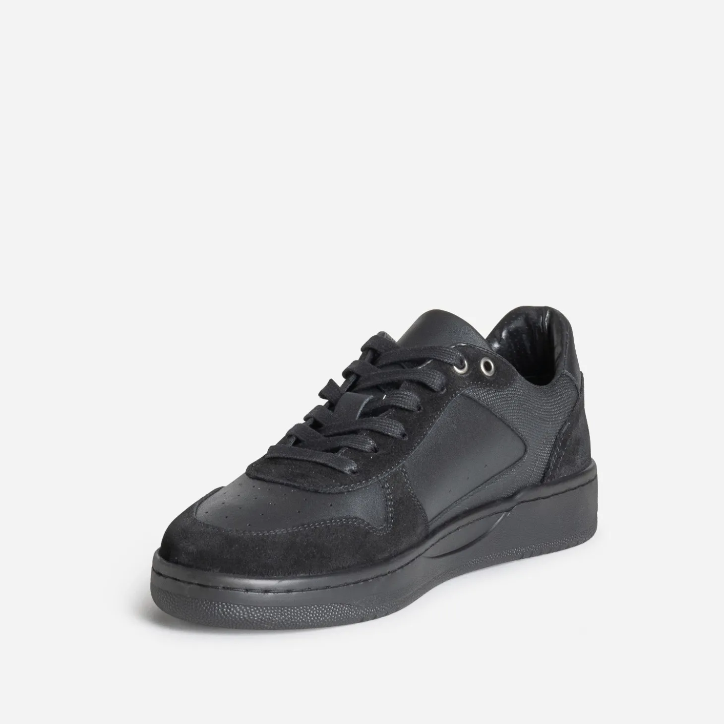 Tennis noire cuir bi-matière
