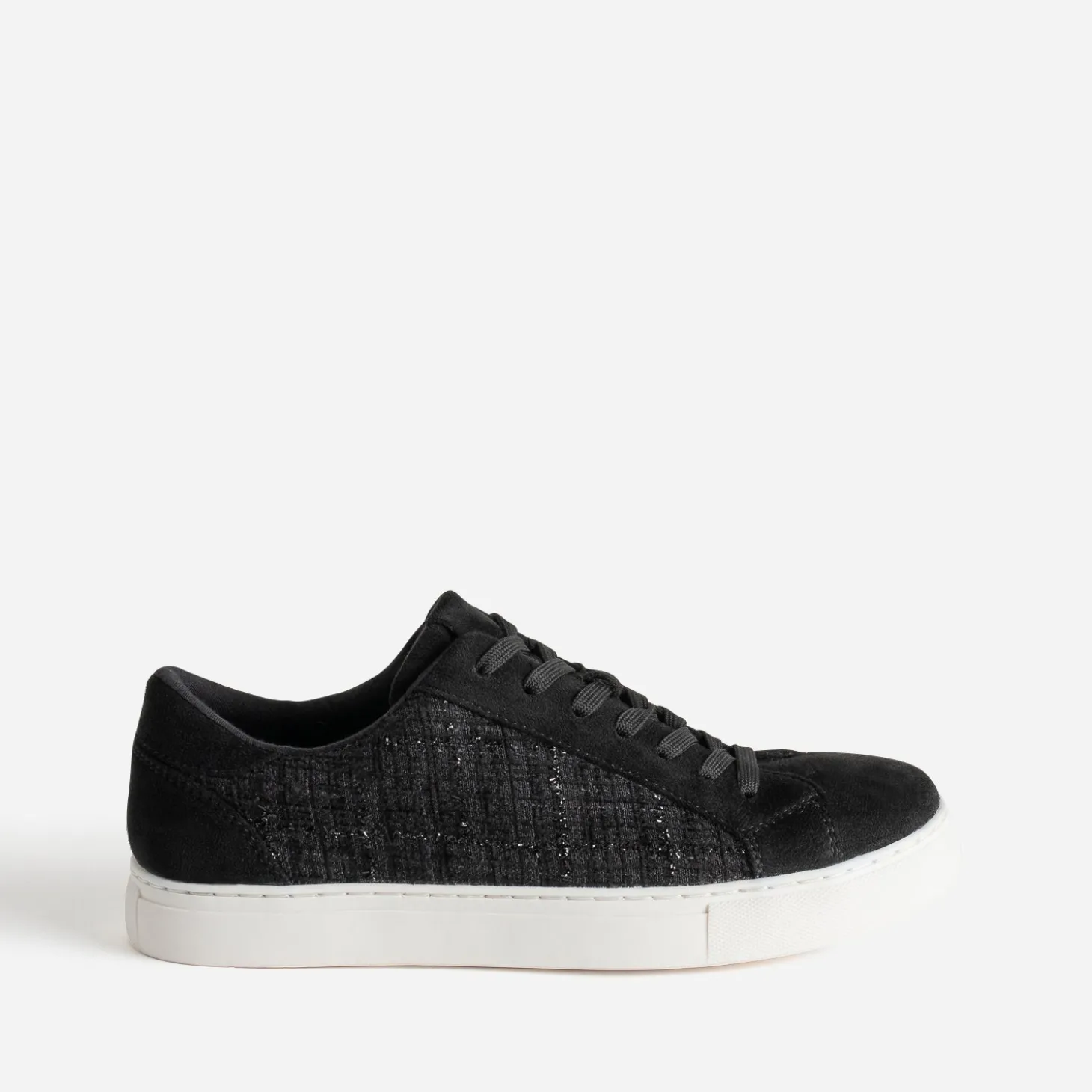 Tennis noire textile motif carreaux pailletés
