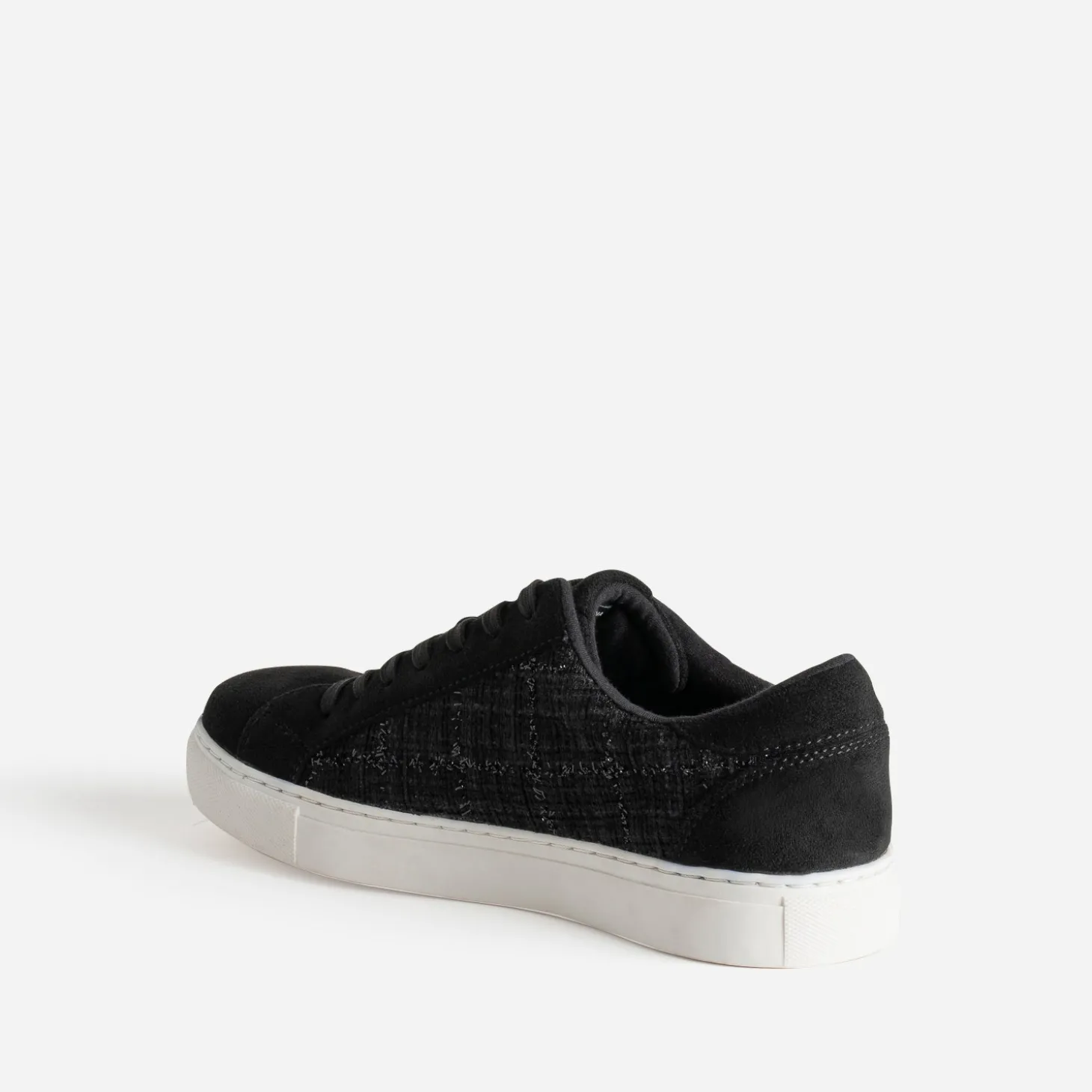 Tennis noire textile motif carreaux pailletés