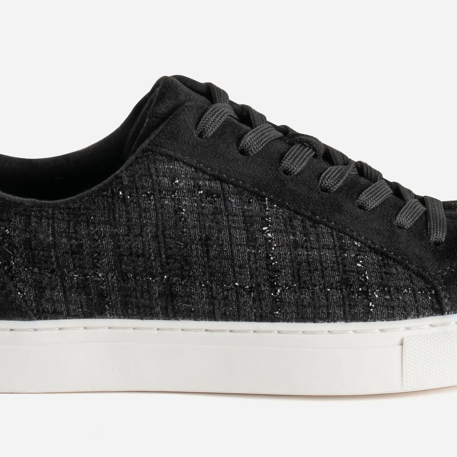 Tennis noire textile motif carreaux pailletés