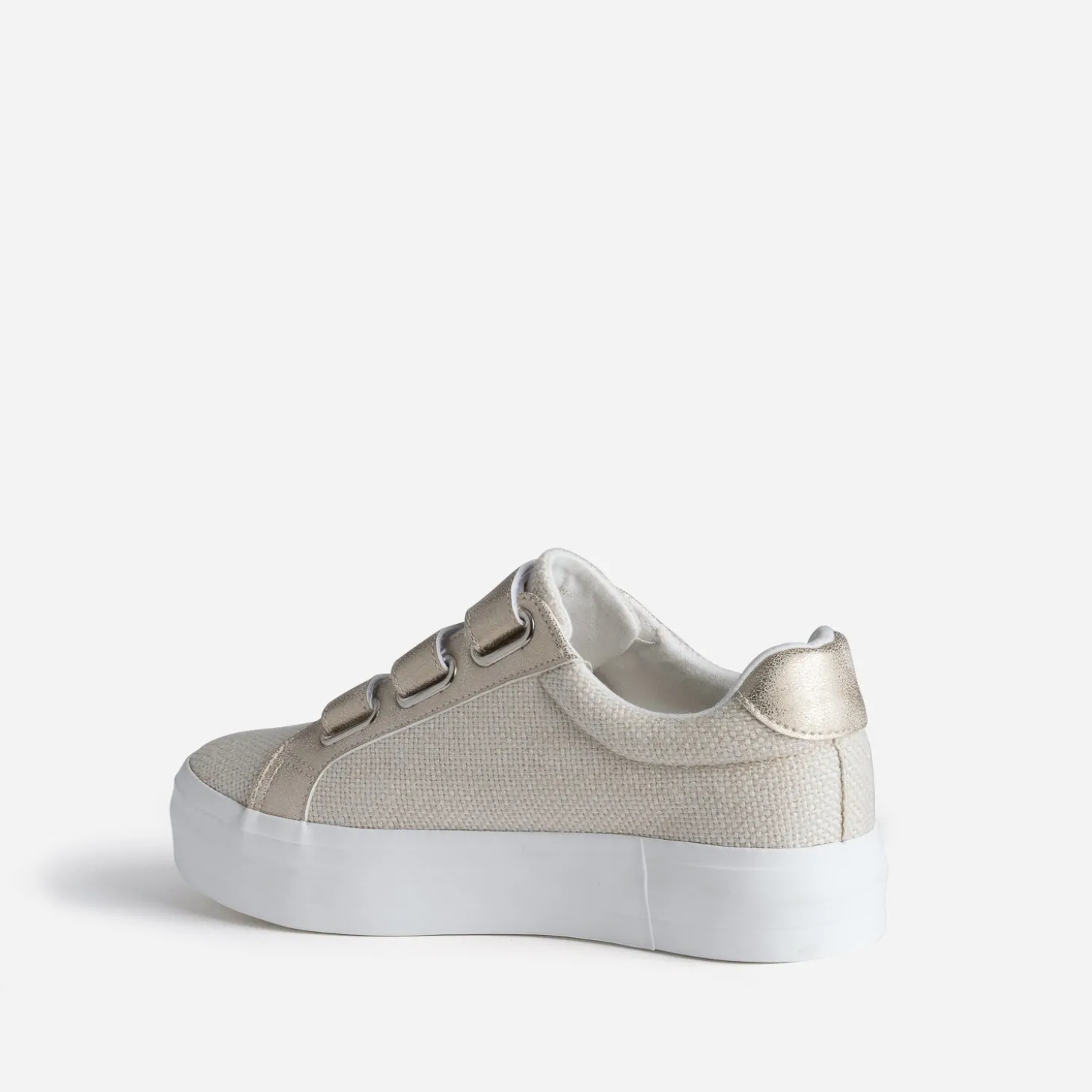 Tennis plateforme TEXTO beige à scratchs dorés