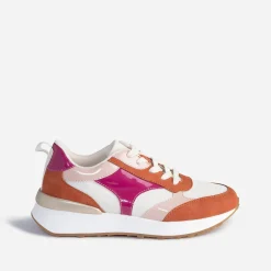 Tennis TEXTO beige et terracotta à détails vernis roses