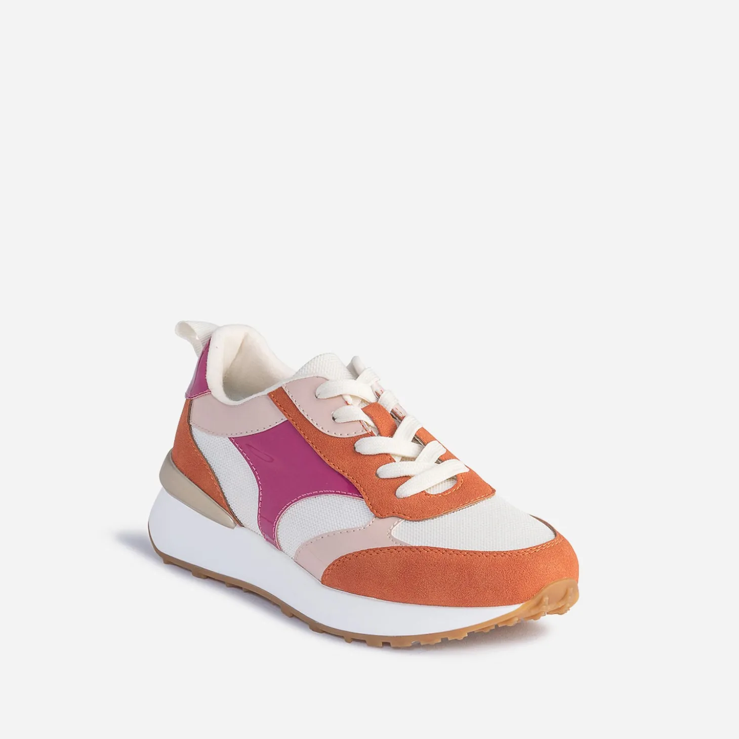 Tennis TEXTO beige et terracotta à détails vernis roses